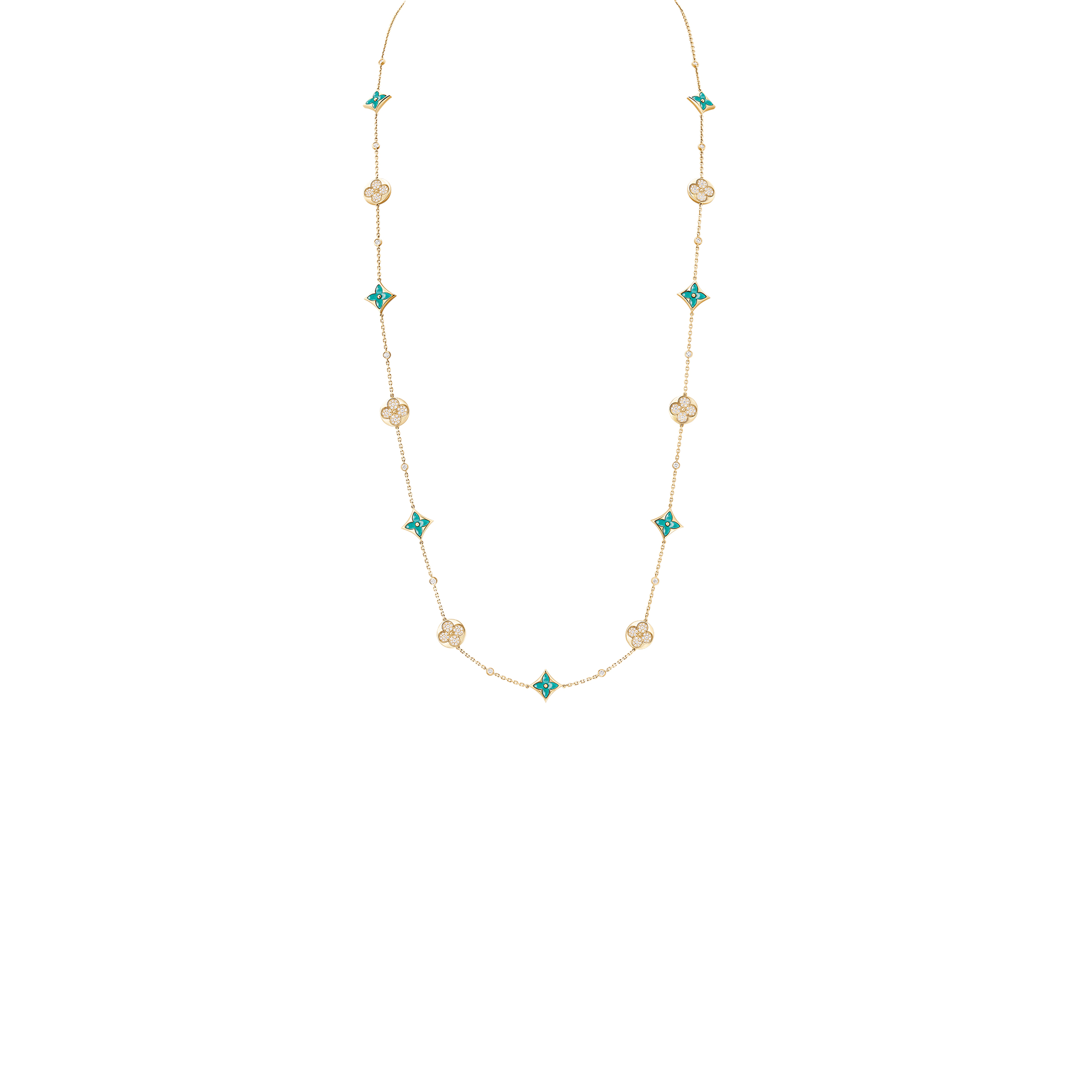 l**is V*t*n color blossom bb multi-pattern long necklace, yellow gold, amazonite and diamonds q94887